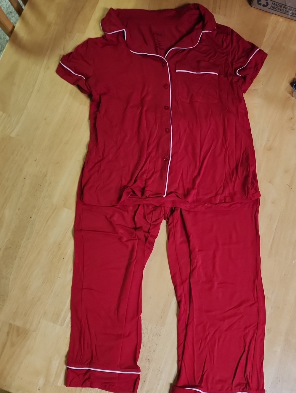 Auden Cloud Knit Pajama Set Short Sleeve & Crop Pants Burgundy Red S EUC